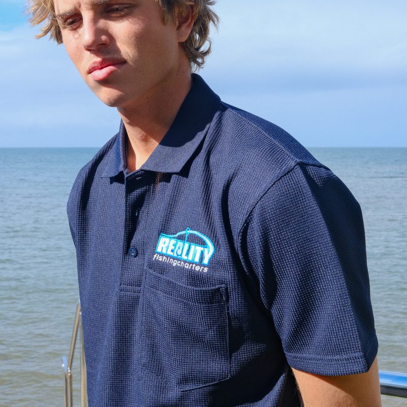 Waffle Polo Shirt - Navy, Medium