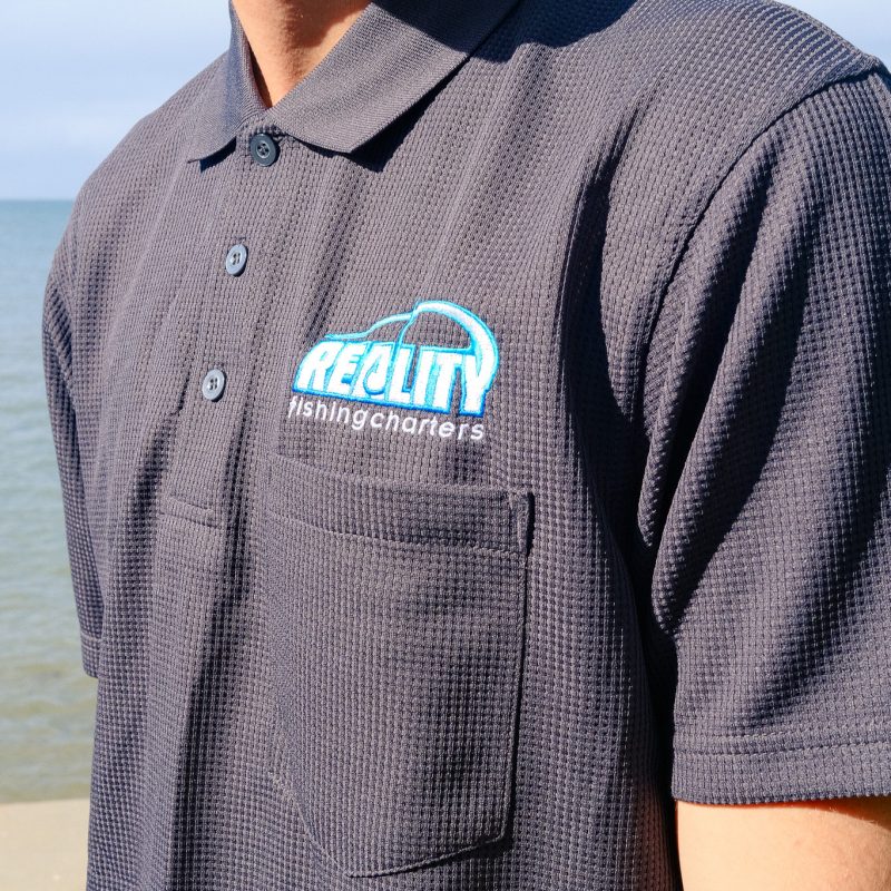 Waffle Polo Shirt - Charcoal, Medium